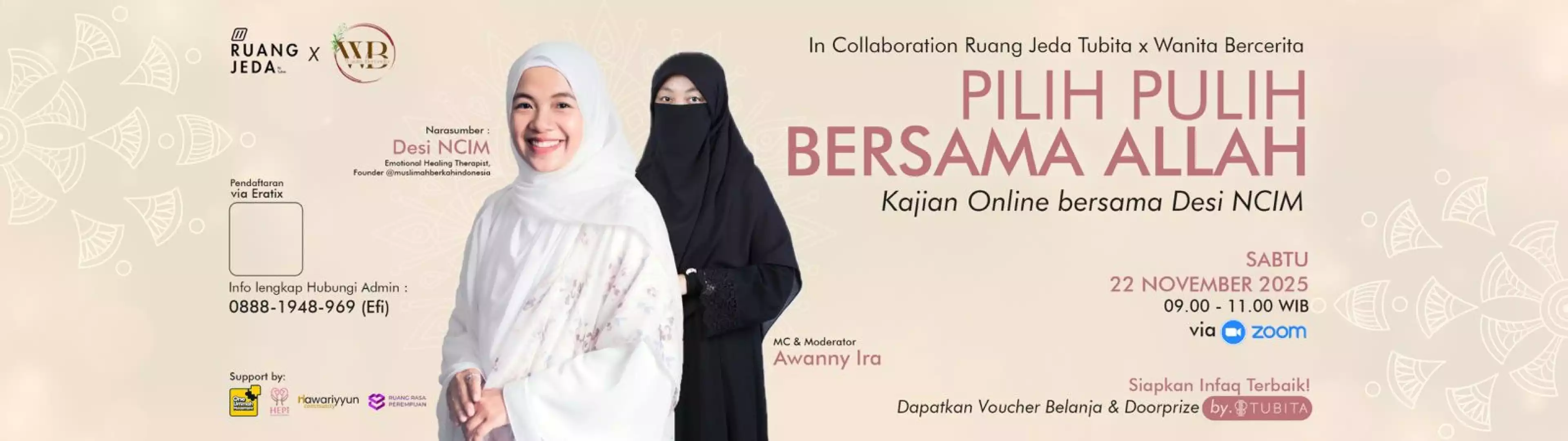 Kajian Online Special Hypnotherapy Session Via Zoom Meet by Ruang Jeda Tubita X Wanita Bercerita